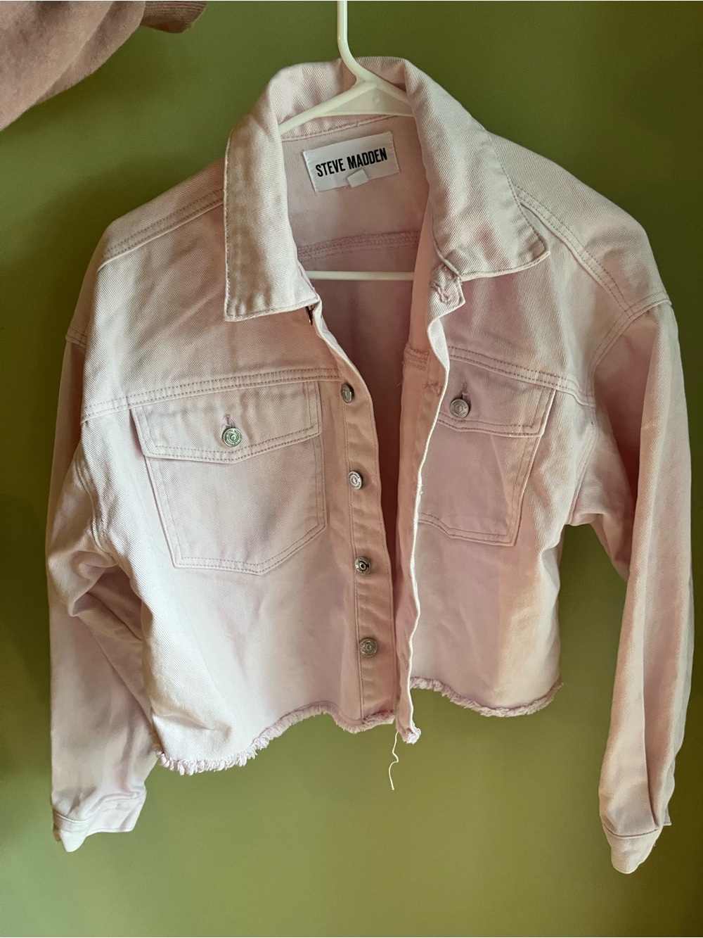 Steve Madden Light Pink Cropped Denim Jacket